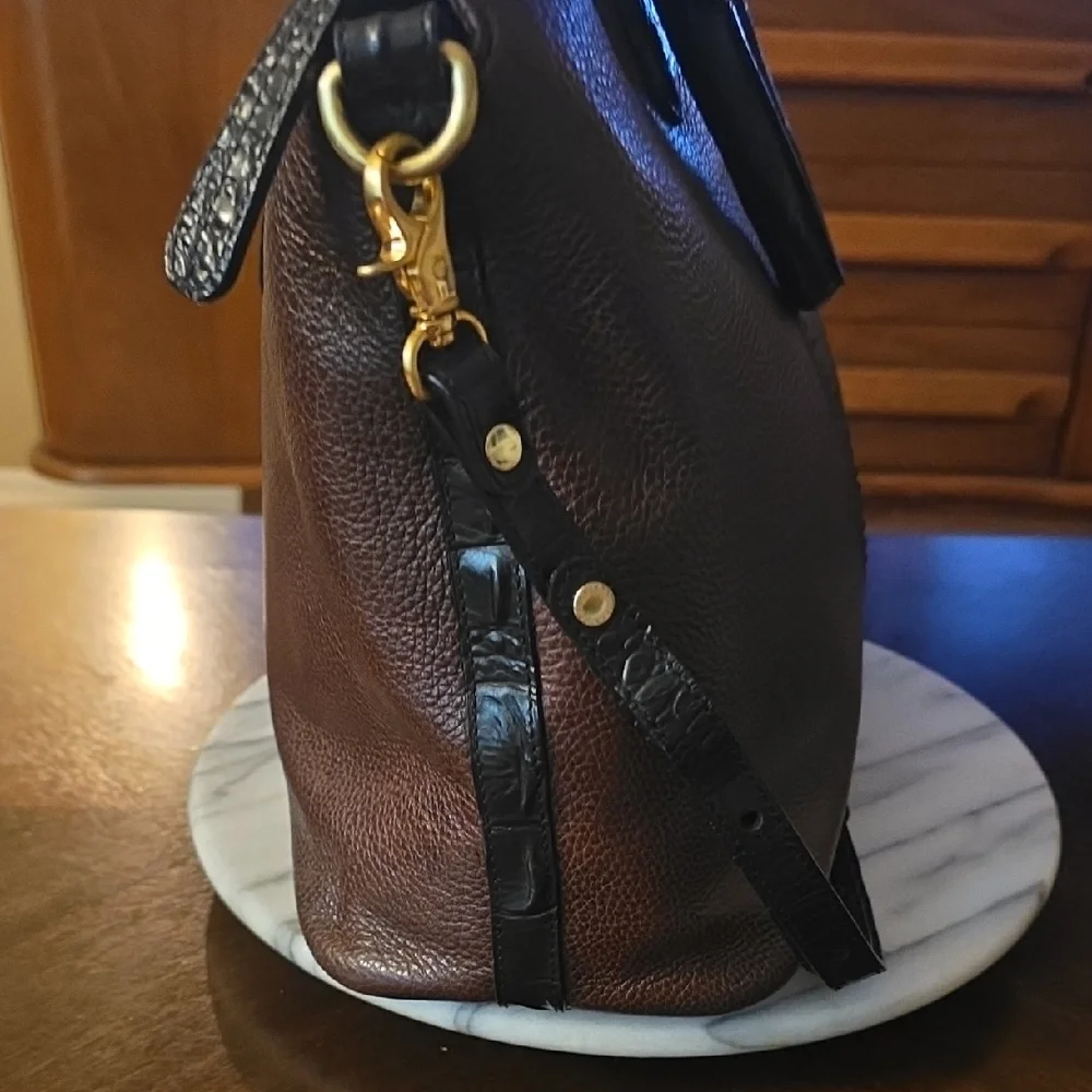 Brahmin Brown Pebbled Leather Satchel with Black Handles - Picture 6 of 16